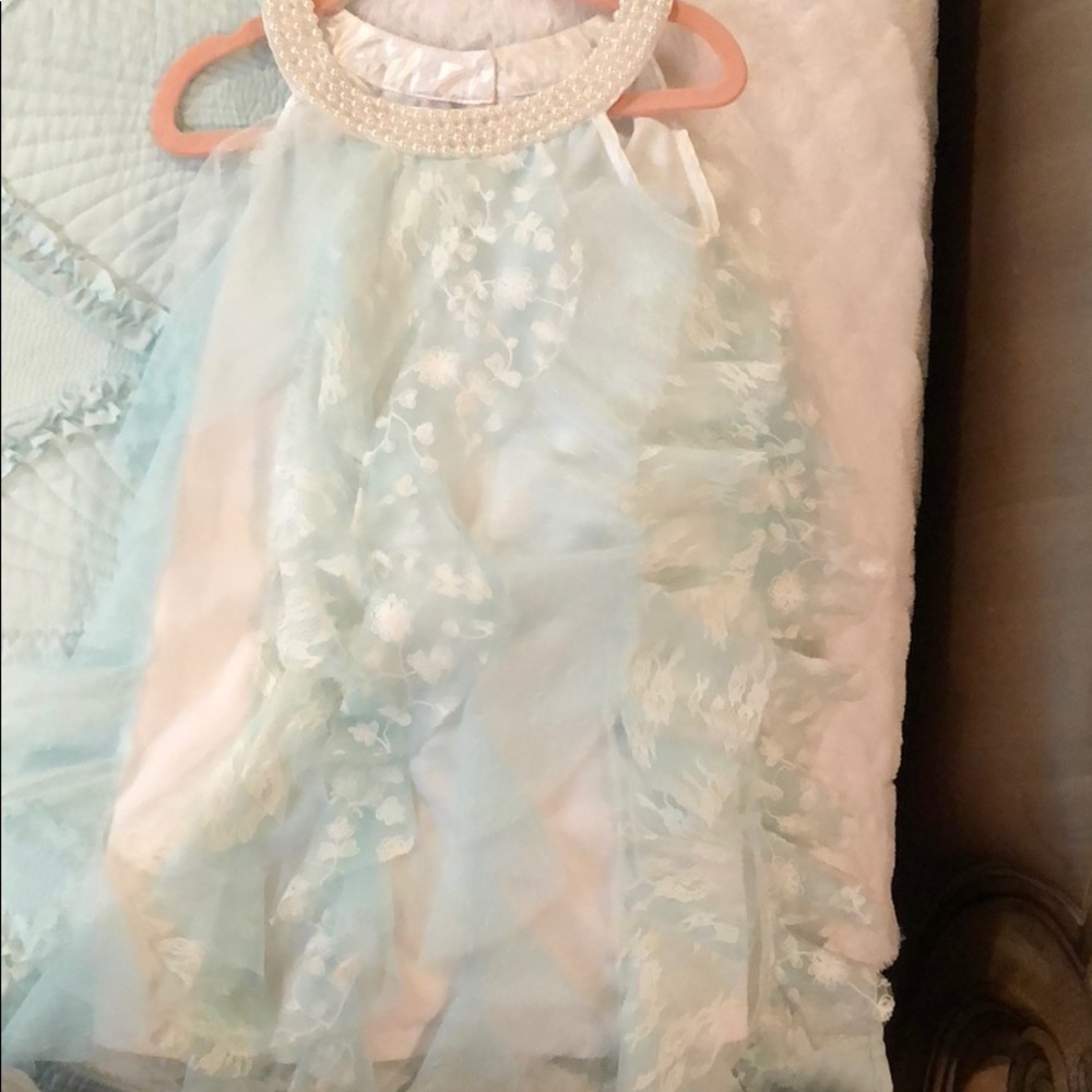 Girls teal and white dress
